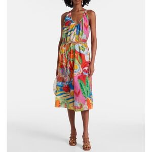 NWT Farm Rio Summer Picnic Midi Dress Multicolor Tropical Fruit Large 336749